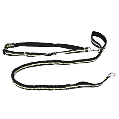 Dual-handle Bungee Reflective Stitching Adjustable Waist Belt Dog Leash for Running Walking Hiking