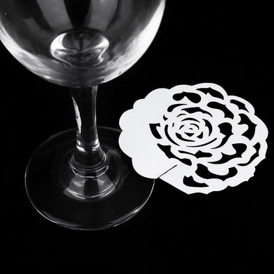 50pcs Hollow Rose Shape Decoration Paper Wine Glass Place Card