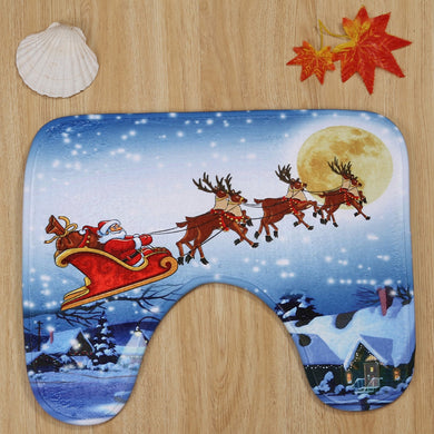 3Pcs Christmas Sled Moon Toilet Bath Rugs Set