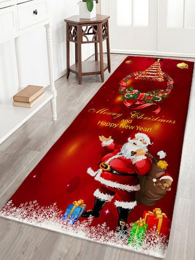 Christmas Wreath Santa Claus Print Flannel Bath Rug