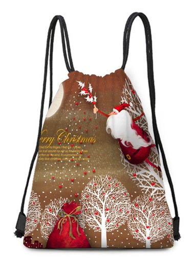 Father Christmas Tree Printed Drawstring Gift Bag