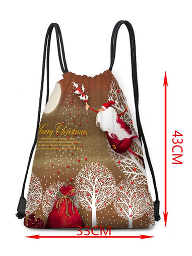 Father Christmas Tree Printed Drawstring Gift Bag