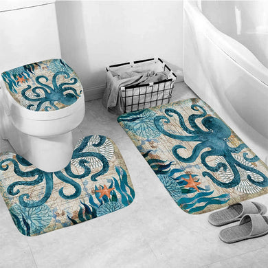 Octopus Printed Durable Bathroom Shower Curtain  Waterproof  Bath Curtain Sets Toilet Cover Mat Non-Slip Bathroom Rug Set